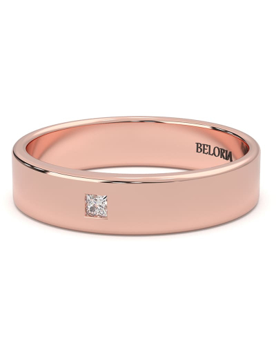 Alliance Jonc sertie d'un diamant princesse en or rose