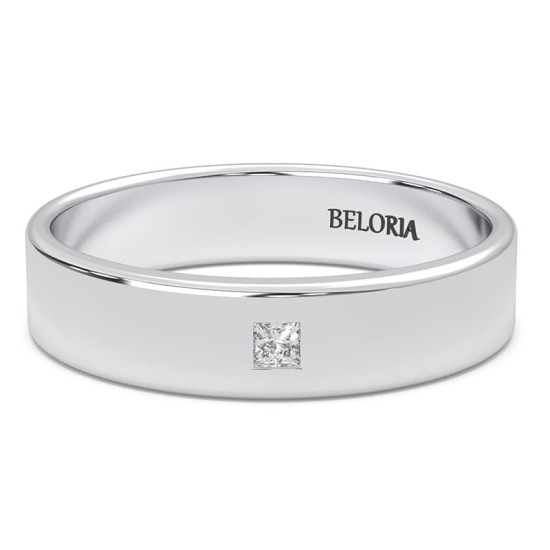 Alliance Jonc sertie d'un diamant princesse en or blanc