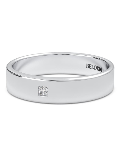 Alliance Jonc sertie d'un diamant princesse en or blanc