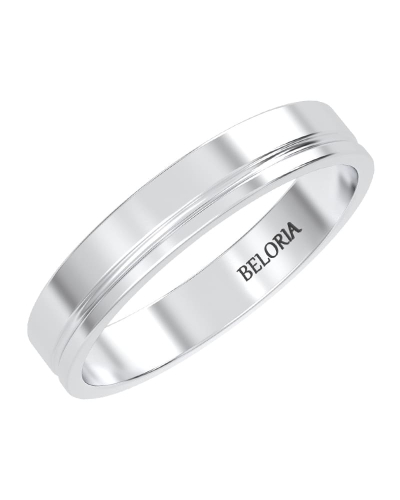 Alliance Jonc en Or blanc avec Liserés Brillants pour Homme