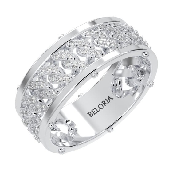 Alliance homme en or blanc et Diamants Maille Cubaine