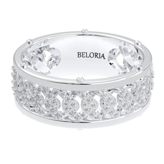 Alliance homme en or blanc et Diamants Maille Cubaine