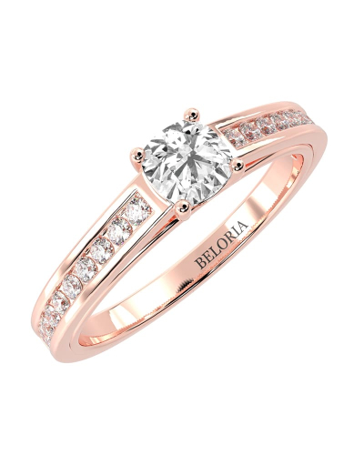 Solitaire en or rose Accompagné Diamant Coussin
