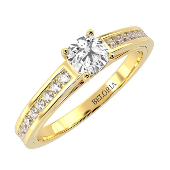 Solitaire en or jaune Accompagné Diamant Coussin