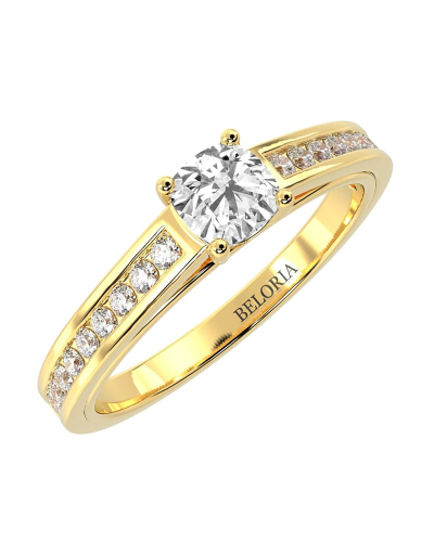 Solitaire en or jaune Accompagné Diamant Coussin