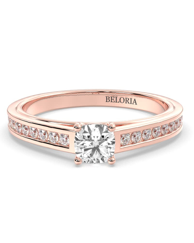 Solitaire en or rose Accompagné Diamant Coussin