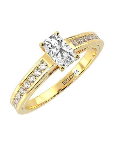 Solitaire Accompagné Diamant Emeraude en or jaune