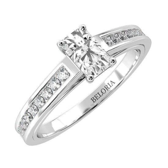 Solitaire Accompagné Diamant Emeraude en or blanc
