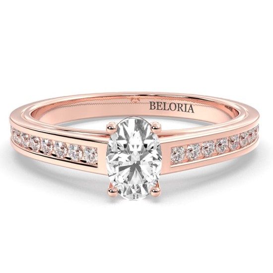 Solitaire Accompagné Diamant Ovale en or rose