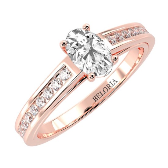 Solitaire Accompagné Diamant Ovale en or rose