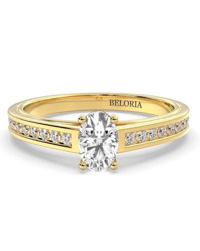 Solitaire Accompagné Diamant Ovale en or jaune