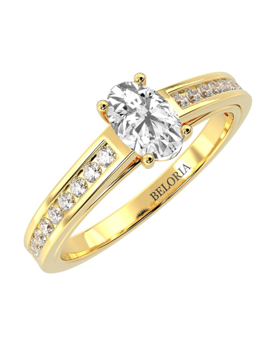 Solitaire Accompagné Diamant Ovale en or jaune