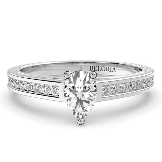 Solitaire Accompagné Diamant Poire en or blanc