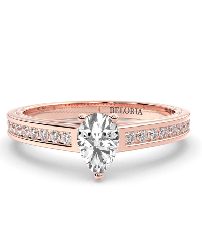 Solitaire Accompagné Diamant Poire en or rose