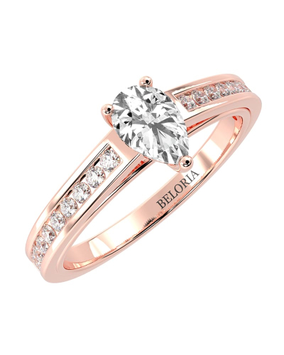 Solitaire Accompagné Diamant Poire en or rose