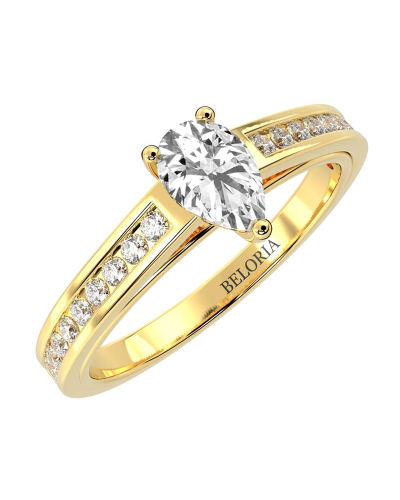 Solitaire Accompagné Diamant Poire en or rose