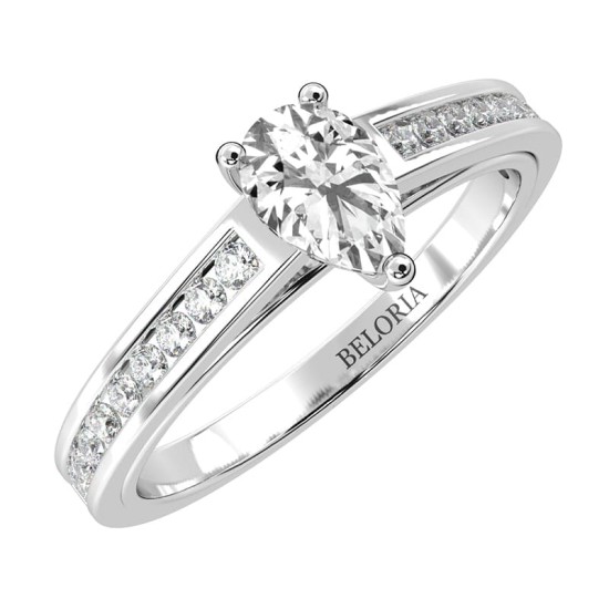 Solitaire Accompagné Diamant Poire en or blanc