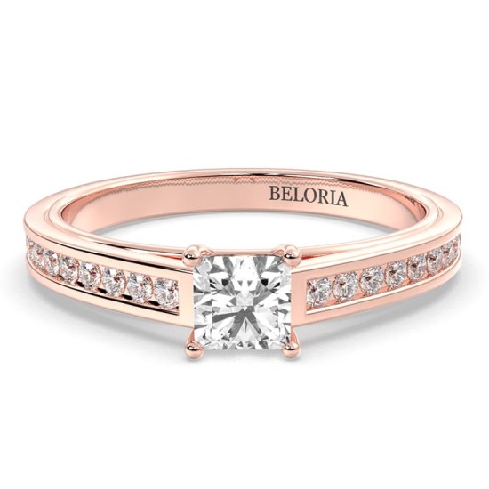 Solitaire Accompagné Diamant Princesse en or rose