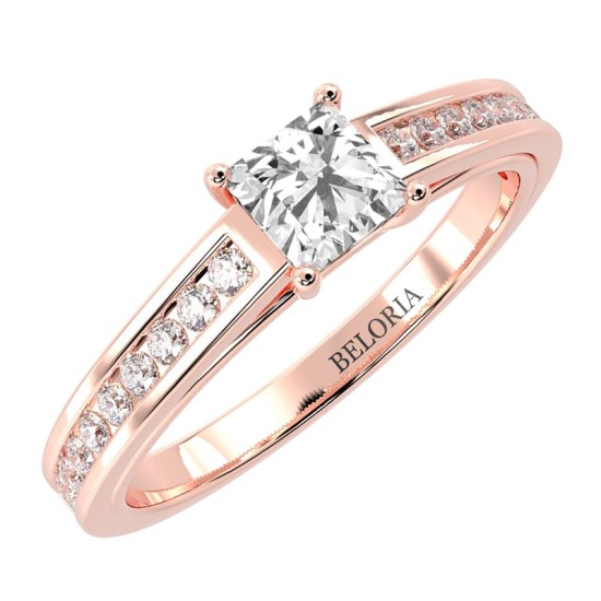 Solitaire Accompagné Diamant Princesse en or rose