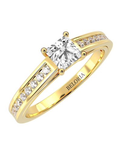 Solitaire Accompagné Diamant Princesse en or jaune