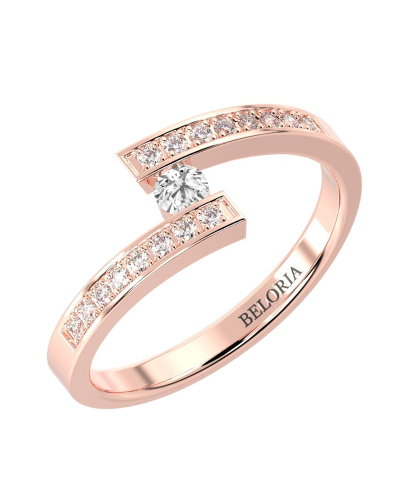 Solitaire Accompagné Diamant Rond en or rose