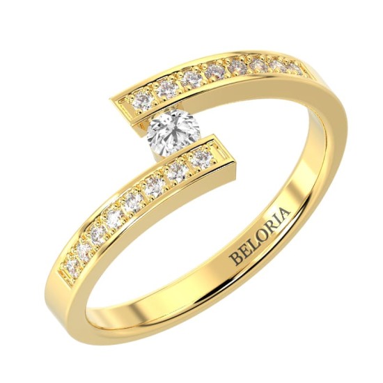 Solitaire Accompagné Diamant Rond en or jaune