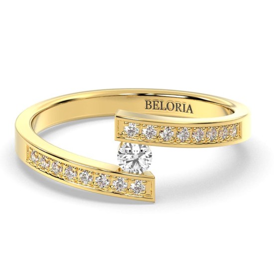 Solitaire Accompagné Diamant Rond en or jaune