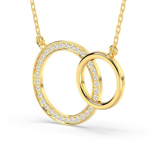 Collier double anneaux diamants en or jaune