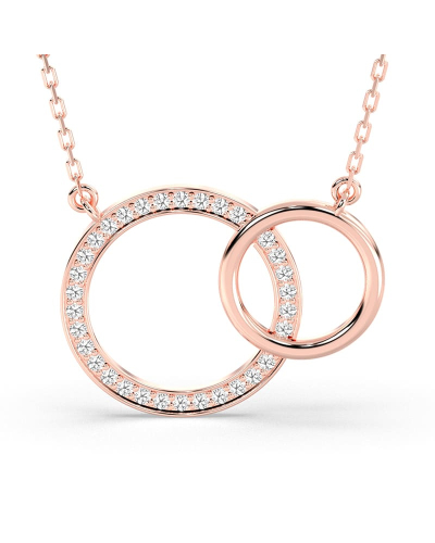 Collier double anneaux diamants en or rose