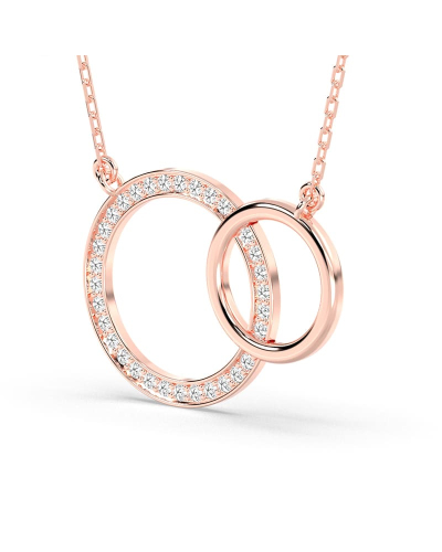 Collier double anneaux diamants en or rose