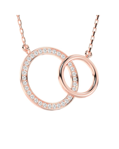 Collier double anneaux diamants en or rose