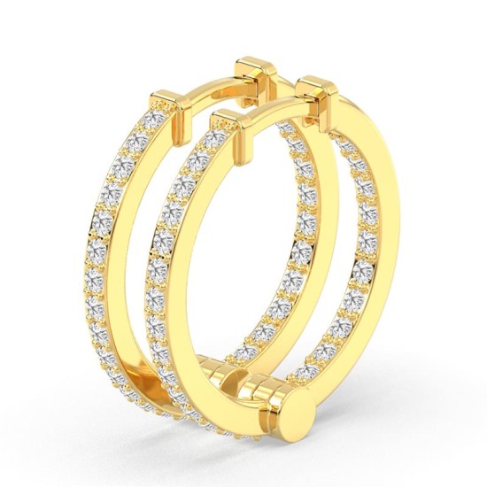 Boucles d'oreilles créoles de diamants en or jaune