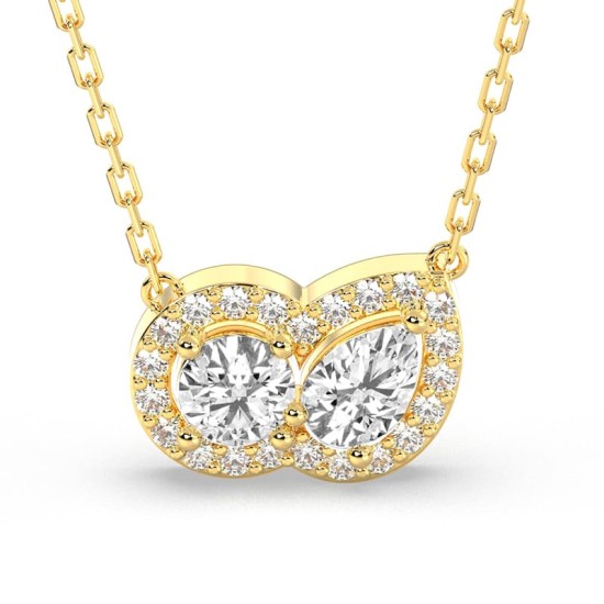 collier Diamant Poire Halo et Rond Halo en or jaune