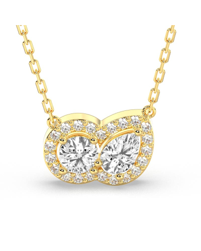 collier Diamant Poire Halo et Rond Halo en or jaune