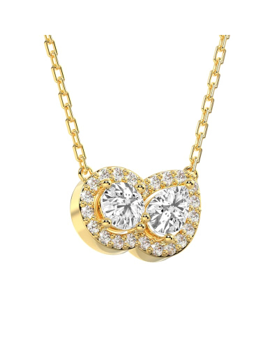 collier Diamant Poire Halo et Rond Halo en or jaune