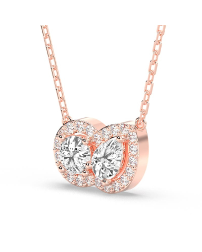 collier Diamant Poire Halo et Rond Halo en or rose