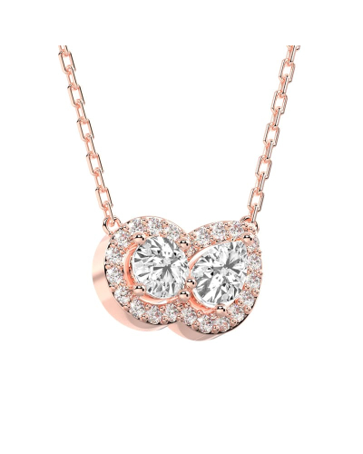 collier Diamant Poire Halo et Rond Halo en or rose