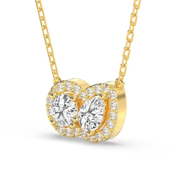 collier Diamant Poire Halo et Rond Halo en or jaune