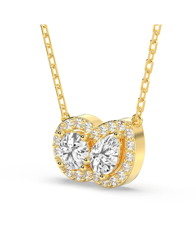 collier Diamant Poire Halo et Rond Halo en or jaune