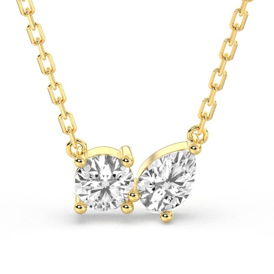 Collier Diamant Poire et Rond en or jaune