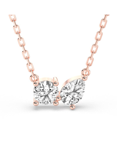 Collier Diamant Poire et Rond en or rose