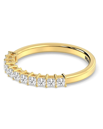 Demi-alliance diamants princesse serti griffes en or jaune