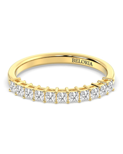 Demi-alliance diamants princesse serti griffes en or jaune