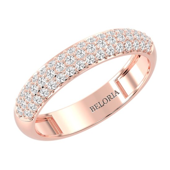 Demi-alliance diamants princesse serti griffes en or rose