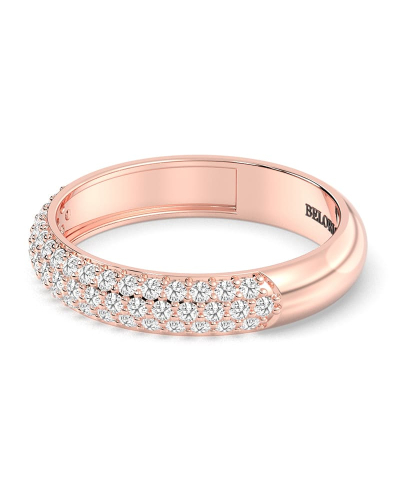 Demi-alliance diamants princesse serti griffes en or rose