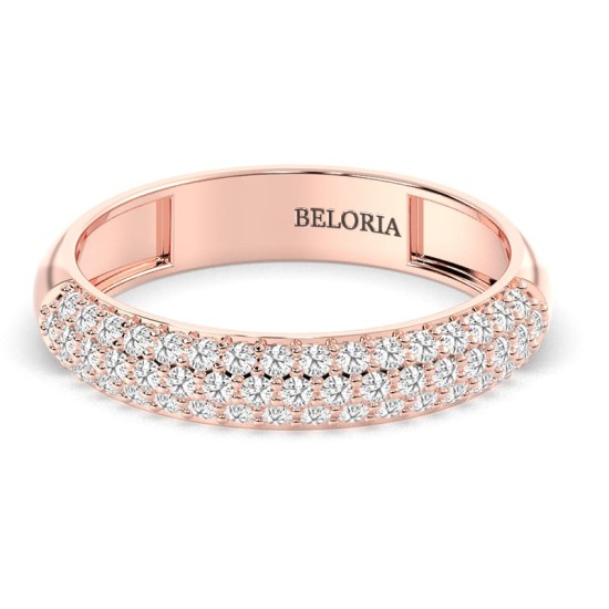 Demi-alliance diamants princesse serti griffes en or rose