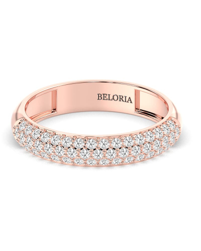 Demi-alliance diamants princesse serti griffes en or rose