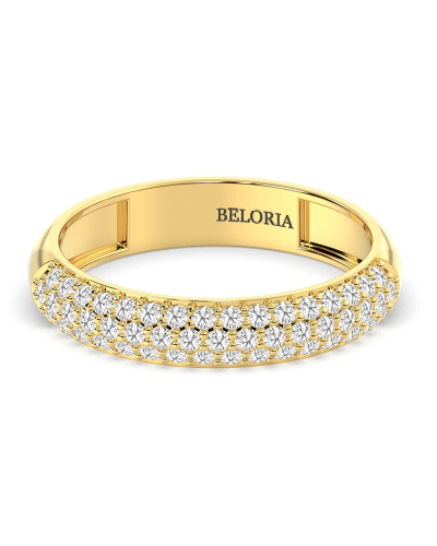 Demi-alliance diamants princesse serti griffes en or jaune