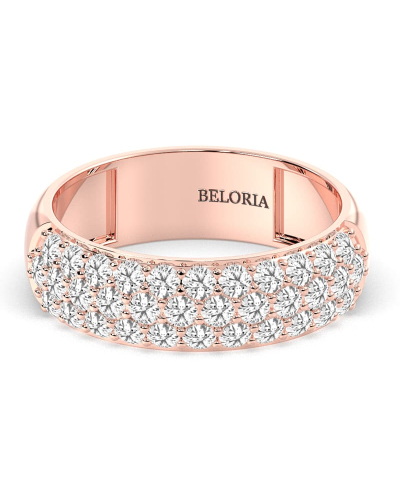 Demi-alliance diamants princesse serti griffes en or rose