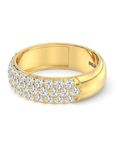 Demi-alliance diamants princesse serti griffes en or jaune